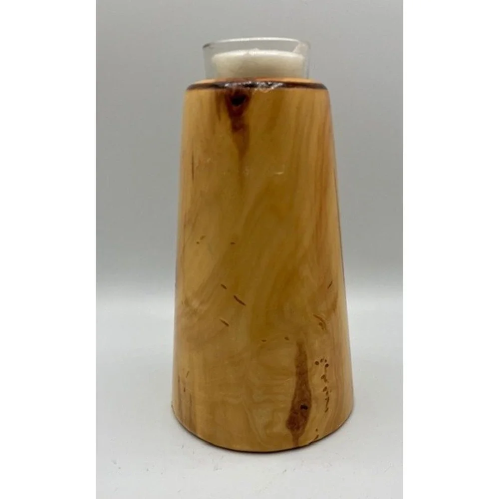 Hand Crafted Native American Votive Candle Holder Wooden‎ Signed Art Decor